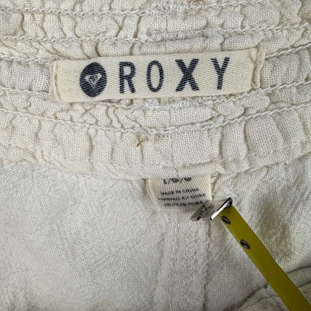 Roxy Womens Cream Linen Blend Smocked Waist Beach Shorts Size L Drawstring - Picture 3 of 3